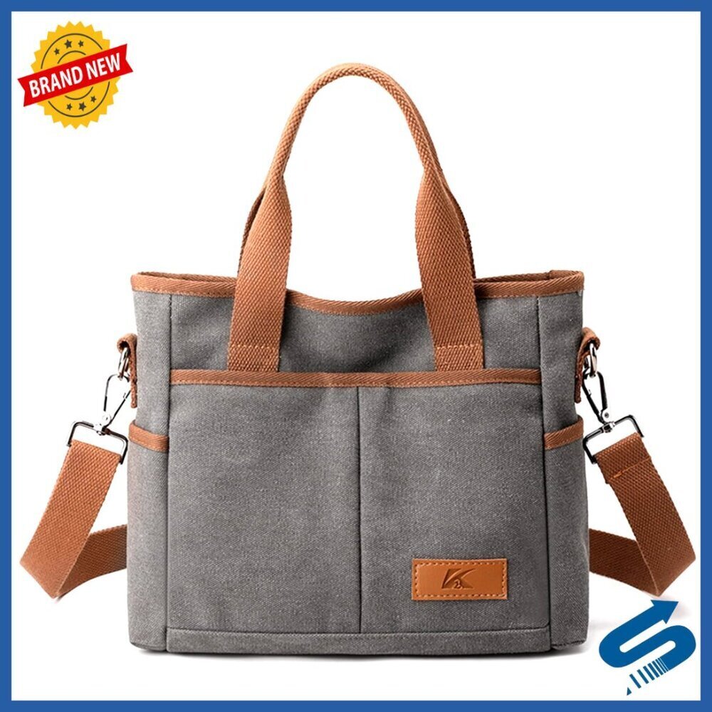 Canvas Tote Purse Multi-Pocket Shoulder Crossbody Bag Everyday Handbag Vintage